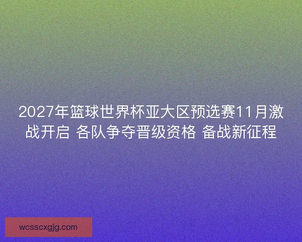 2027年篮球世界杯亚大区预选赛11月激战开启 各队争夺晋级资格 备战新征程